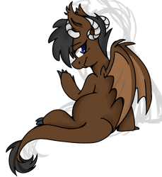 Size: 1830x2000 | Tagged: safe, artist:themodpony, oc, oc only, oc:onyx quill, dracony, hybrid, claws, horns, looking back