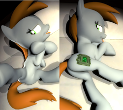 Size: 2160x1920 | Tagged: safe, artist:lukewop, oc, oc only, oc:littlepip, pony, unicorn, fallout equestria, 3d, body pillow, body pillow design, fanfic, fanfic art, featureless crotch, female, gmod, hooves, horn, lying down, mare, on back, on bed, open mouth, plot, sexy, solo, spread legs, spreading, sultry pose, tongue out