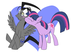 Size: 1024x768 | Tagged: safe, artist:epicskunk, twilight sparkle, blushing, crossover, crossover shipping, dib membrane, invader zim, kissing, ponified, shipping