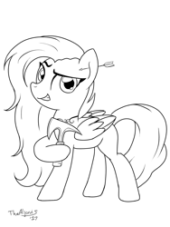 Size: 1024x1365 | Tagged: safe, artist:thealjavis, oc, oc only, oc:virtuous arrow, pegasus, pony, female, mare, monochrome, solo, tomahawk