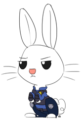 Size: 1280x1878 | Tagged: safe, artist:pabbley, angel bunny, clothes, costume, judy hopps, simple background, solo, white background, zootopia
