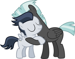 Size: 7640x6064 | Tagged: safe, artist:meandmyideas, artist:pink1ejack, rumble, thunderlane, pegasus, pony, :t, absurd resolution, brotherly love, brothers, colt, cute, duo, eyes closed, hug, male, raised hoof, rumblebetes, siblings, simple background, smiling, spread wings, transparent background, vector