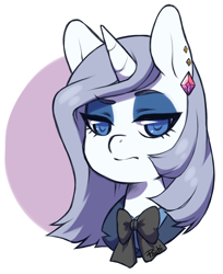 Size: 762x932 | Tagged: safe, artist:paichitaron, oc, oc only, oc:platinum decree, pony, unicorn, blazer, bust, clothes, colored pupils, earring, female, mare, piercing, portrait, ribbon, solo