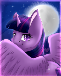 Size: 1618x2000 | Tagged: safe, artist:pillonchou, twilight sparkle, twilight sparkle (alicorn), alicorn, pony, female, full moon, mare, night, solo