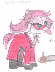 Size: 3060x3960 | Tagged: safe, artist:aridne, black butler, chainsaw, grell sutcliff, ponified, solo, traditional art