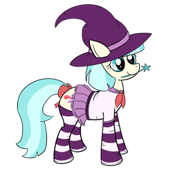 Size: 3000x3000 | Tagged: safe, artist:sethisto, coco pommel, clothes, hat, sailor uniform, socks, solo, striped socks, wand, witch hat