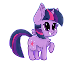 Size: 1024x847 | Tagged: safe, artist:melchiorflyer, twilight sparkle, twilight sparkle (alicorn), alicorn, pony, chest fluff, chibi, female, grin, mare, raised hoof, simple background, solo, sparkly eyes, spread wings, transparent background