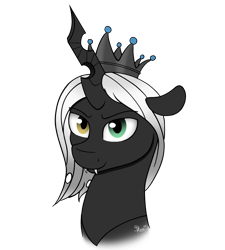 Size: 900x1000 | Tagged: safe, artist:spirit-dude, oc, oc only, oc:king ao, changeling, changeling king, heterochromia, male, smiling, solo, white changeling