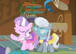 Size: 536x382 | Tagged: safe, screencap, diamond tiara, silver spoon, earth pony, pony, call of the cutie, clothes, dress