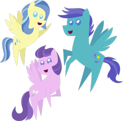 Size: 1057x1040 | Tagged: safe, artist:pacificgreen, clear skies, open skies, sunshower, chibi, pointy ponies, trio