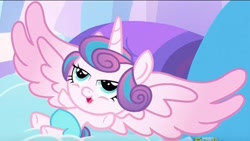 Size: 731x411 | Tagged: safe, screencap, princess flurry heart, spoiler:s06, cropped, diaper, lidded eyes, open mouth, solo, spread wings