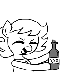 Size: 640x600 | Tagged: safe, artist:ficficponyfic, oc, oc only, oc:ruby rouge, earth pony, pony, alcohol, boat, booze, bottle, colt quest, cork, cyoa, eyes closed, female, filly, foal, food, glass, rags, ship, story included, tomboy