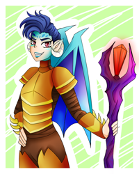 Size: 800x1000 | Tagged: safe, artist:samip101, dragon lord ember, princess ember, human, gauntlet of fire, bloodstone scepter, dragon armor, horned humanization, humanized, lipstick, solo, winged humanization