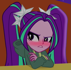 Size: 553x546 | Tagged: safe, edit, edited screencap, screencap, aria blaze, equestria girls, rainbow rocks, blushing, cropped, solo, tsundaria, tsundere