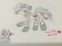 Size: 1024x768 | Tagged: safe, artist:vanillaswirl6, sweetie belle, eyes closed, rainbow power, rainbow power-ified, solo, traditional art