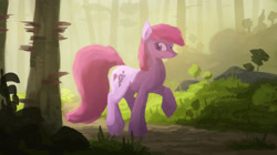 Size: 2802x1569 | Tagged: safe, artist:fuzzyfox11, berry punch, berryshine, fluffy, forest, solo