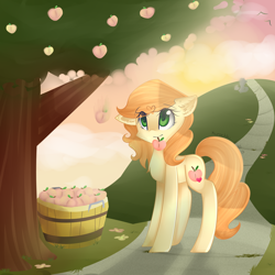 Size: 3700x3700 | Tagged: safe, artist:kurochhi, oc, oc only, food, peach, solo, sunset, tree