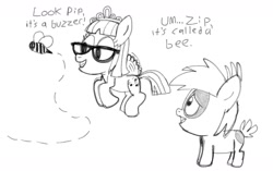 Size: 1360x855 | Tagged: safe, artist:pepsi twist, pipsqueak, zippoorwhill, bee, monochrome, zippoorsqueak