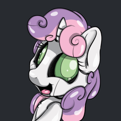 Size: 500x500 | Tagged: safe, artist:blastdown, artist:bobdude0, sweetie belle, sweetie bot, pony, robot, robot pony, unicorn, collaboration, chest fluff, cute, diasweetes, female, filly, foal, horn, open mouth, simple background, smiling, solo