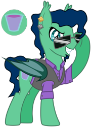 Size: 3000x4164 | Tagged: safe, artist:catzrul2, artist:morningstorm, oc, oc only, oc:green vesper, bat pony, pony, clothes, desu eyes, ear piercing, earring, goatee, optobella, piercing, shirt, simple background, solo, sunglasses, transparent background, vector