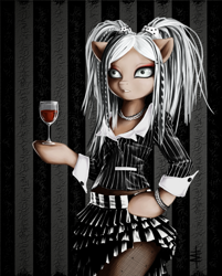 Size: 725x900 | Tagged: safe, artist:tt-n, semi-anthro, alcohol, amelia arsenic, food, ponified, wine