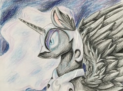 Size: 2699x1986 | Tagged: safe, artist:xxpawsxx, nightmare moon, ear fluff, solo, spread wings, traditional art