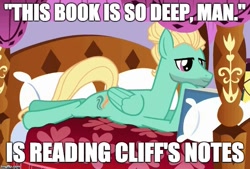 Size: 667x451 | Tagged: safe, edit, edited screencap, screencap, zephyr breeze, flutter brutter, book, caption, image macro, meme, reading