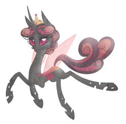Size: 1024x1006 | Tagged: safe, artist:australian-senior, oc, oc only, oc:rhodonite, changeling, changeling queen, crystal pony, alternate universe, changeling queen oc, colored sclera, female, jewelry, kirindos, pink eyes, red changeling, simple background, solo, tiara, transparent background