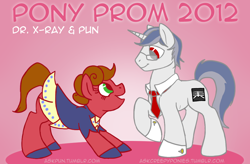 Size: 950x625 | Tagged: safe, artist:aisu-isme, oc, oc only, oc:dr. x-ray, oc:pun, pony, ask the creepy ponies, clothes, glasses, pony prom, skirt