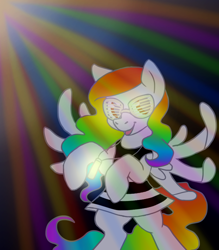 Size: 700x800 | Tagged: safe, artist:aisu-isme, oc, oc only, oc:artbeat, ask the creepy ponies, dancing, glasses, glowstick, pony prom, rave
