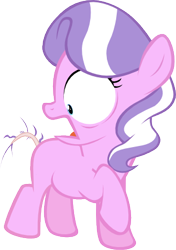 Size: 303x430 | Tagged: safe, artist:magerblutooth, edit, diamond tiara, earth pony, pony, abuse, blank flank, dock, female, filly, foal, missing accessory, missing cutie mark, one hoof raised, open mouth, shaved tail, shocked, simple background, solo, standing, tiarabuse, transparent background, vector, wide eyes