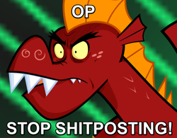 Size: 962x749 | Tagged: safe, artist:queencold, garble, dragon, image macro, it's time to stop posting, meme, reaction image, solo, teenaged dragon, vulgar