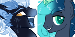 Size: 1000x500 | Tagged: safe, artist:wicklesmack, oc, oc only, oc:crystal tranquility, oc:obsidian shard, original species, pond pony, duo