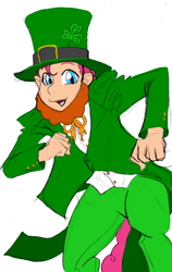 Size: 632x1000 | Tagged: safe, artist:dj-black-n-white, oc, oc only, oc:pogo, satyr, clothes, costume, dancing, fake beard, irish, leprechaun, parent:pinkie pie, saint patrick's day, shamrock, solo