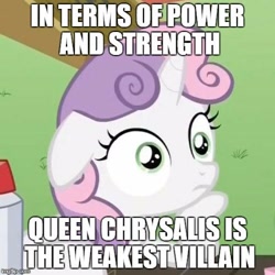 Size: 500x500 | Tagged: safe, sweetie belle, pony, unicorn, exploitable meme, female, filly, horn, image macro, meme, obligatory pony, solo, sudden clarity sweetie belle, text, two toned mane, white coat, wide eyes