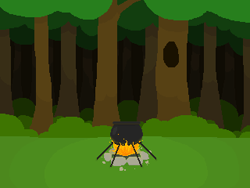 Size: 320x240 | Tagged: safe, artist:quarantinedchaoz, campfire, camping, cauldron, fangame, fire, foal quest, forest, game, night, outdoors, pixel art, preview, stone, tree, wip