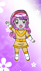 Size: 600x1036 | Tagged: safe, artist:magical-mama, sweetie belle, equestria girls, chibi, chouriki sentai ohranger, clothes, commission, cosplay, costume, power rangers, power rangers zeo, solo, super sentai, watermark, yellow ranger