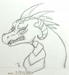 Size: 1772x1920 | Tagged: safe, artist:tsunamiholmes, princess ember, dragon, growling, monochrome, solo, traditional art