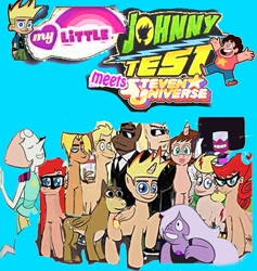 Size: 1161x1226 | Tagged: safe, artist:applebeans, 1000 years in photoshop, cursed image, downvote bait, johnny test, needs more jpeg, steven universe, wat, why