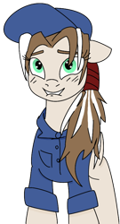 Size: 424x787 | Tagged: artist needed, safe, artist:schmoe-joe, color edit, edit, oc, oc only, oc:cookies n' cream, pony, bedroom eyes, clothes, colored, lip bite, ponytail, prison guard, shirt, simple background, solo, transparent background, uniform
