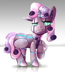 Size: 1024x1126 | Tagged: safe, artist:meepars, sweetie belle, sweetie bot, pony, robot, robot pony, unicorn, female, filly, foal, hooves, horn, raised hoof, solo, teeth