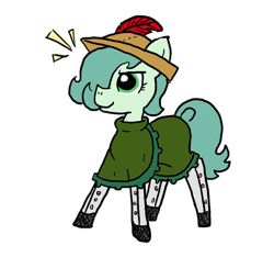 Size: 640x600 | Tagged: safe, artist:ficficponyfic, artist:methidman, color edit, edit, oc, oc only, oc:emerald jewel, earth pony, pony, alternate color palette, boots, child, clothes, color, colored, colt, colt quest, crossdressing, feather, femboy, foal, hat, leggings, male, proud, trap, young