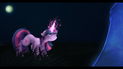 Size: 1920x1080 | Tagged: safe, artist:flow3r-child, twilight sparkle, grass, magic, night, solo