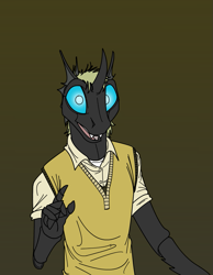 Size: 881x1136 | Tagged: safe, artist:monterrang, oc, oc only, anthro, changeling, clothes, insectoid, male, solo, sweater vest, vest