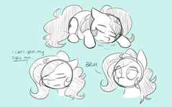 Size: 1280x793 | Tagged: safe, artist:estrill, oc, oc only, oc:cookiebutt, monochrome, solo, tired, waking up