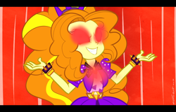 Size: 1024x656 | Tagged: safe, artist:wubcakeva, adagio dazzle, equestria girls, rainbow rocks, bracelet, clothes, evil grin, glowing eyes, grin, jewelry, pendant, red eyes, smiling, solo