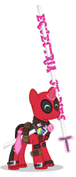 Size: 750x1748 | Tagged: safe, artist:pixelkitties, oc, oc only, oc:think pink, clothes, cosplay, costume, deadpool, simple background, solo, transparent background