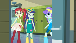 Size: 1024x576 | Tagged: safe, screencap, aqua blossom, blueberry cake, rose heart, equestria girls, background human