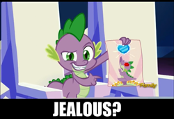 Size: 1278x878 | Tagged: safe, edit, edited screencap, screencap, spike, dragon, the crystalling, discovery family logo, dreamworks face, image macro, meme, spike holding a paper