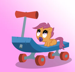 Size: 2362x2244 | Tagged: dead source, safe, artist:sawsta, scootaloo, pony, baby, baby pony, baby scootaloo, cute, cutealoo, foal, scooter, solo